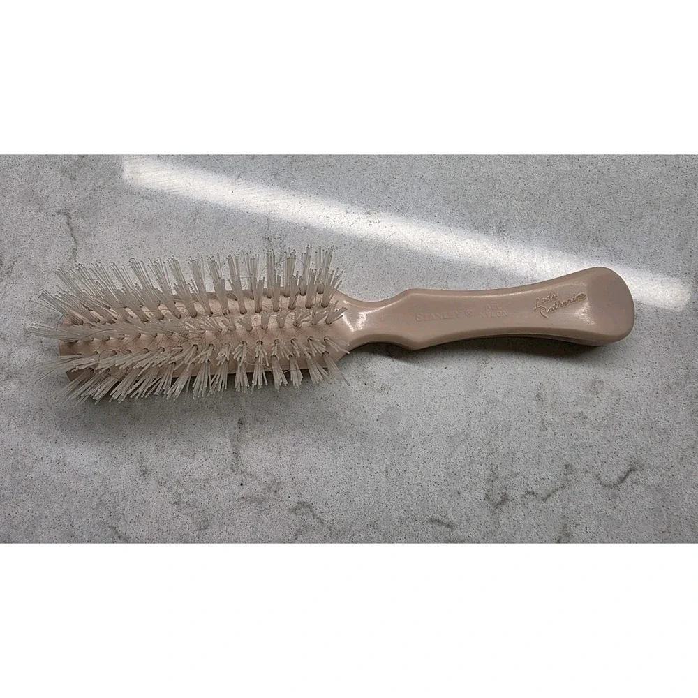 Stanley Lady Catherine Vintage Hair Brush All Nylon 5 Row Ivory Clean